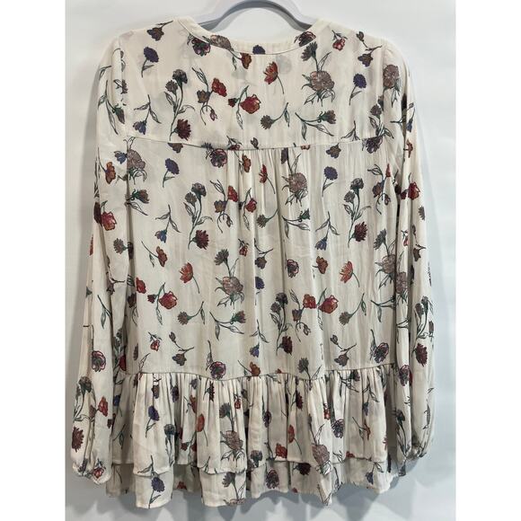 Pleione White Floral Blouse Women’s Medium Sheer V-Neck Long Sleeve Ruffles - Picture 8 of 8